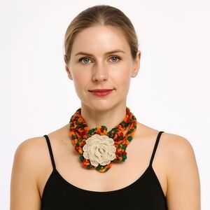 Hand Crafted Jewerly Colorful Crochet Flower Bracelet Multiway chocker Belt 18"